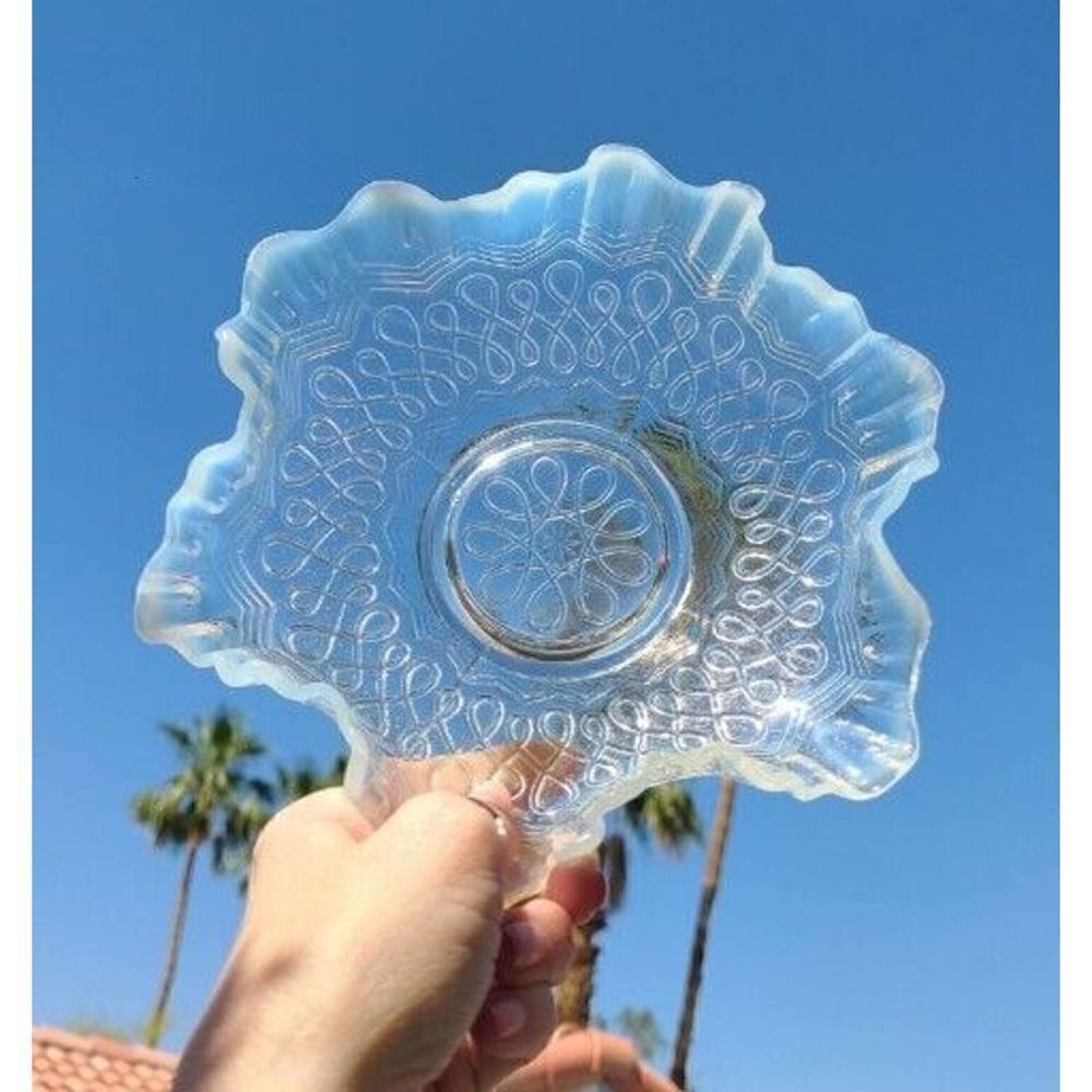 Jefferson Many Loops Clear Milk Opalescent Glass Bowl 8” VTG Candy Dish | GVC